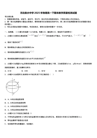 河北衡水中学2025年物理高一下期末教学质量检测试题含解析