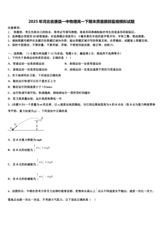 2025年河北省唐县一中物理高一下期末质量跟踪监视模拟试题含解析