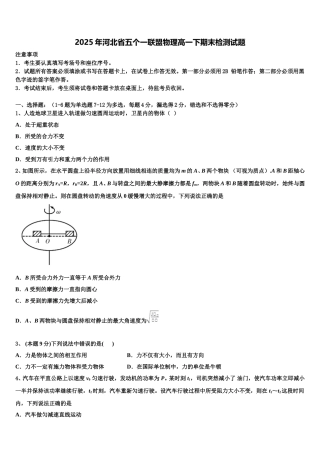 2025年河北省五个一联盟物理高一下期末检测试题含解析