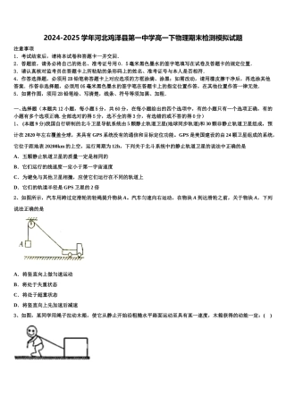 2024-2025学年河北鸡泽县第一中学高一下物理期末检测模拟试题含解析