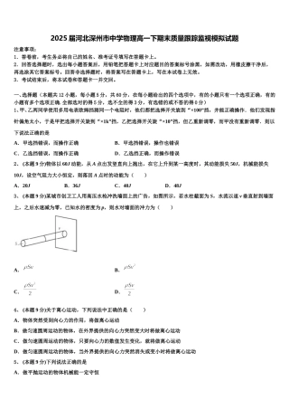 2025届河北深州市中学物理高一下期末质量跟踪监视模拟试题含解析