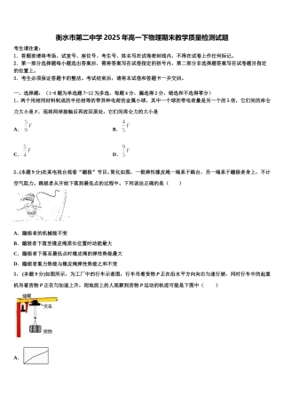 衡水市第二中学2025年高一下物理期末教学质量检测试题含解析