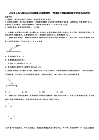 2024-2025学年河北省隆华存瑞中学高一物理第二学期期末学业质量监测试题含解析
