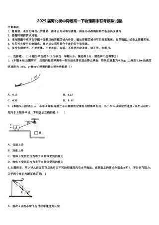 2025届河北衡中同卷高一下物理期末联考模拟试题含解析