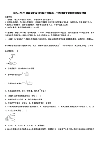 2024-2025学年河北深州市长江中学高一下物理期末质量检测模拟试题含解析