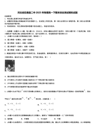 河北省巨鹿县二中2025年物理高一下期末综合测试模拟试题含解析