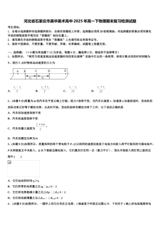 河北省石家庄市美华美术高中2025年高一下物理期末复习检测试题含解析