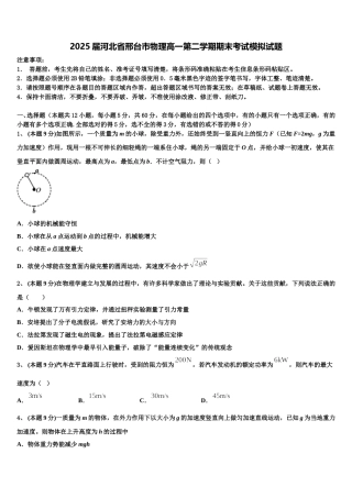 2025届河北省邢台市物理高一第二学期期末考试模拟试题含解析