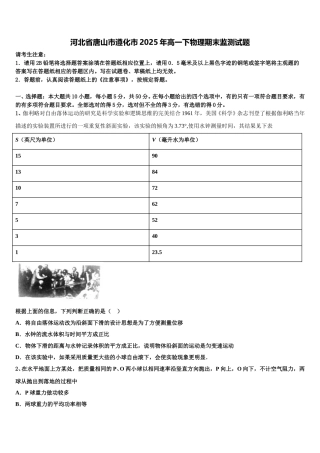 河北省唐山市遵化市2025年高一下物理期末监测试题含解析
