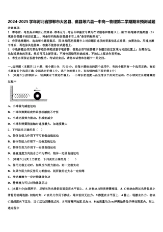 2024-2025学年河北省邯郸市大名县、磁县等六县一中高一物理第二学期期末预测试题含解析
