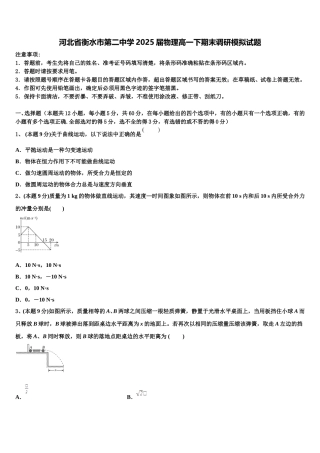 河北省衡水市第二中学2025届物理高一下期末调研模拟试题含解析