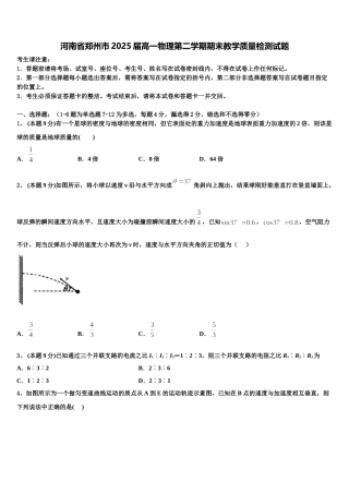 河南省郑州市2025届高一物理第二学期期末教学质量检测试题含解析