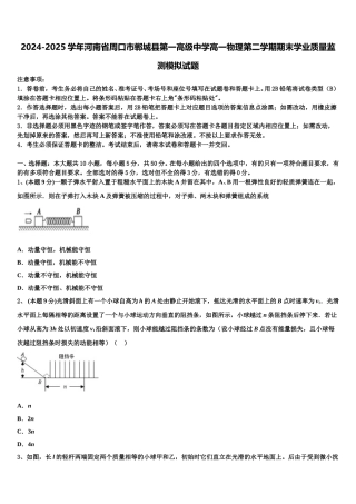 2024-2025学年河南省周口市郸城县第一高级中学高一物理第二学期期末学业质量监测模拟试题含解析