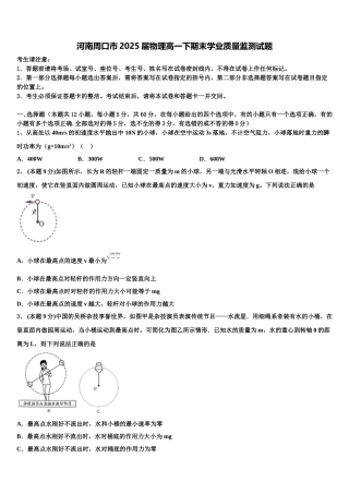 河南周口市2025届物理高一下期末学业质量监测试题含解析