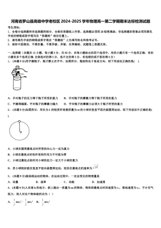 河南省罗山县高级中学老校区2024-2025学年物理高一第二学期期末达标检测试题含解析