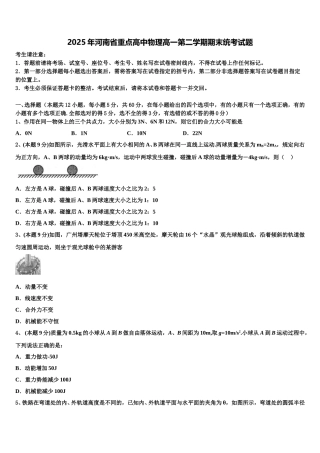 2025年河南省重点高中物理高一第二学期期末统考试题含解析