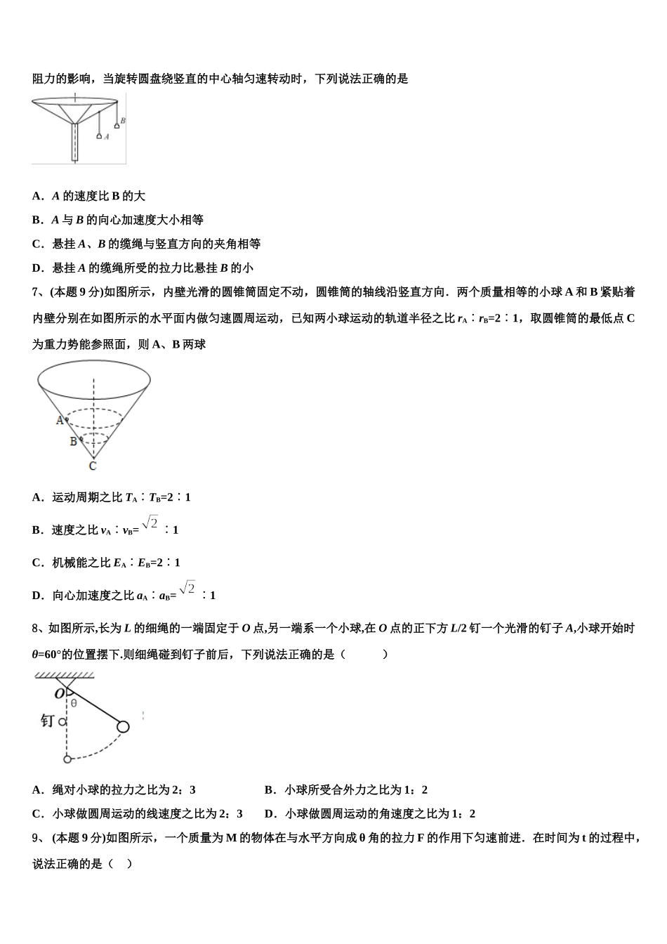 2024-2025学年河南省安阳市林虑中学物理高一第二学期期末学业水平测试试题含解析_第2页