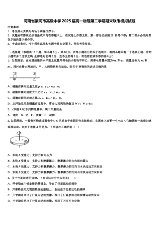 河南省漯河市高级中学2025届高一物理第二学期期末联考模拟试题含解析