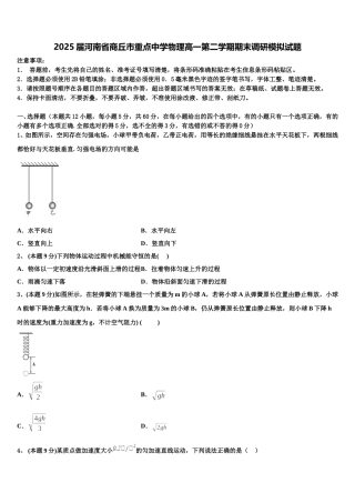 2025届河南省商丘市重点中学物理高一第二学期期末调研模拟试题含解析