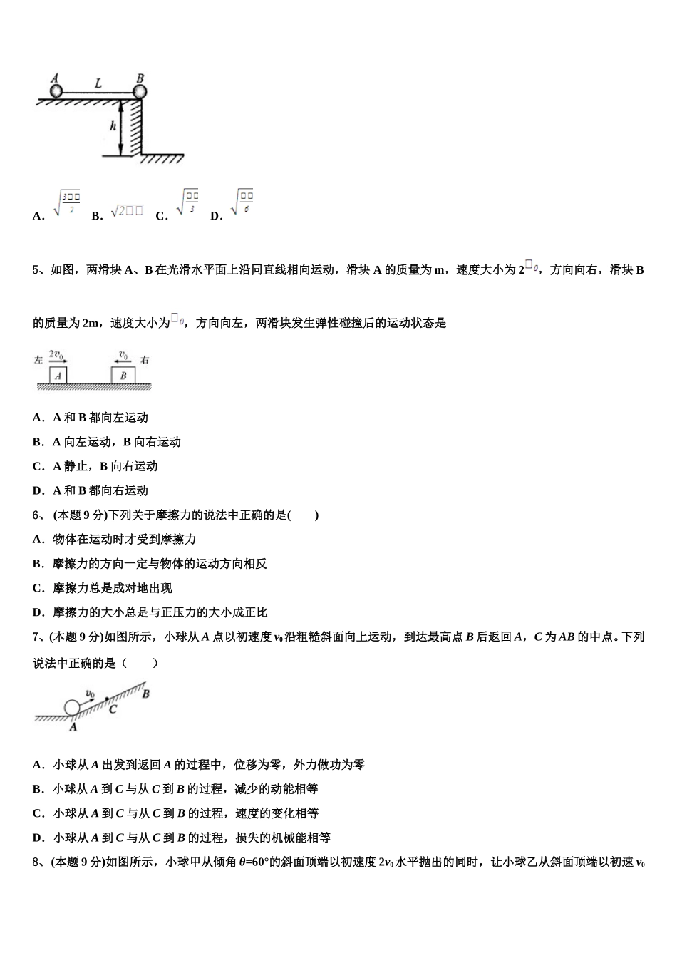 2025届河南省周口市郸城一高物理高一第二学期期末学业水平测试试题含解析_第2页