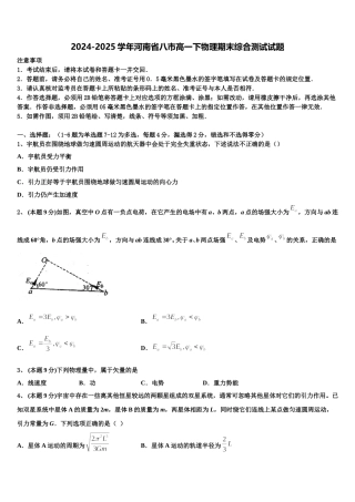 2024-2025学年河南省八市高一下物理期末综合测试试题含解析