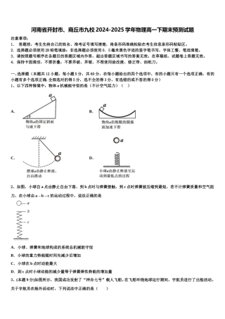 河南省开封市、商丘市九校2024-2025学年物理高一下期末预测试题含解析