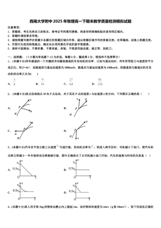 西南大学附中2025年物理高一下期末教学质量检测模拟试题含解析
