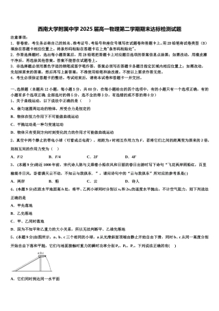 西南大学附属中学2025届高一物理第二学期期末达标检测试题含解析