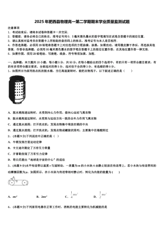 2025年肥西县物理高一第二学期期末学业质量监测试题含解析