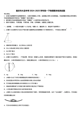 重庆市大足中学2024-2025学年高一下物理期末检测试题含解析