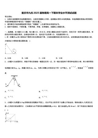 重庆市九校2025届物理高一下期末学业水平测试试题含解析