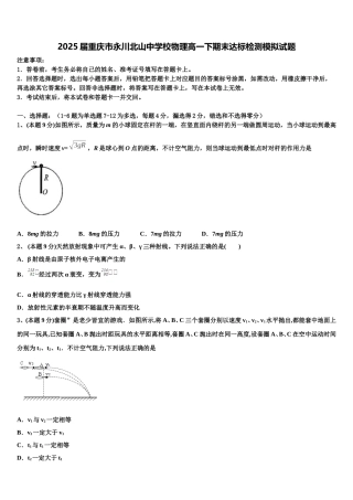 2025届重庆市永川北山中学校物理高一下期末达标检测模拟试题含解析