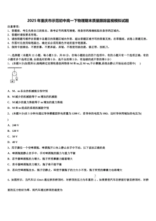 2025年重庆市示范初中高一下物理期末质量跟踪监视模拟试题含解析
