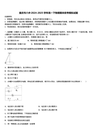重庆市八中2024-2025学年高一下物理期末统考模拟试题含解析