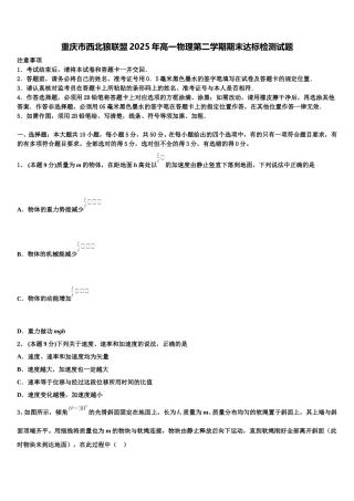 重庆市西北狼联盟2025年高一物理第二学期期末达标检测试题含解析