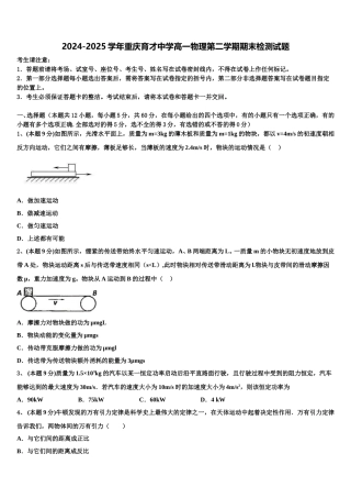 2024-2025学年重庆育才中学高一物理第二学期期末检测试题含解析
