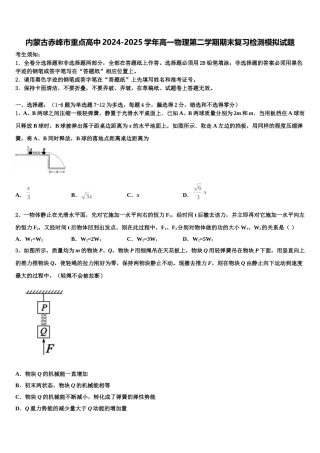 内蒙古赤峰市重点高中2024-2025学年高一物理第二学期期末复习检测模拟试题含解析