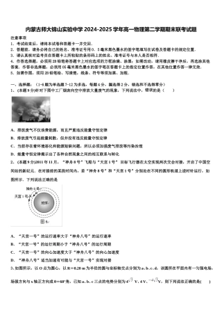内蒙古师大锦山实验中学2024-2025学年高一物理第二学期期末联考试题含解析