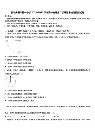 鄂尔多斯市第一中学2024-2025学年高一物理第二学期期末检测模拟试题含解析