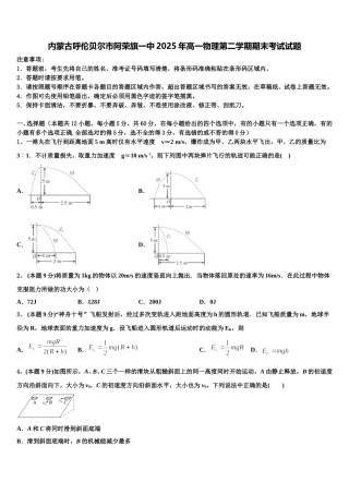 内蒙古呼伦贝尔市阿荣旗一中2025年高一物理第二学期期末考试试题含解析