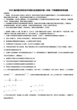 2025届内蒙古呼伦贝尔市莫力达瓦旗尼尔基一中高一下物理期末统考试题含解析