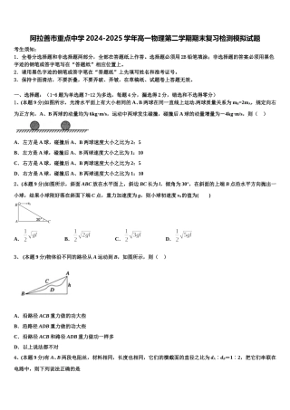 阿拉善市重点中学2024-2025学年高一物理第二学期期末复习检测模拟试题含解析