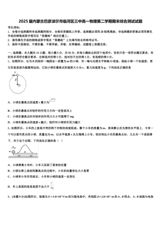 2025届内蒙古巴彦淖尔市临河区三中高一物理第二学期期末综合测试试题含解析