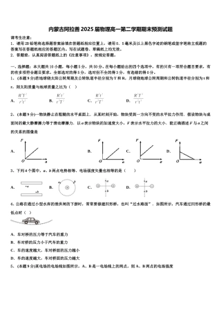 内蒙古阿拉善2025届物理高一第二学期期末预测试题含解析