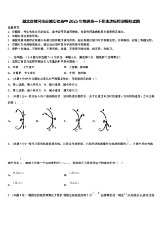 湖北省黄冈市麻城实验高中2025年物理高一下期末达标检测模拟试题含解析
