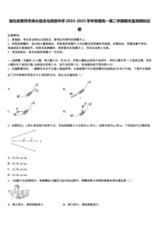 湖北省黄冈市浠水县洗马高级中学2024-2025学年物理高一第二学期期末监测模拟试题含解析