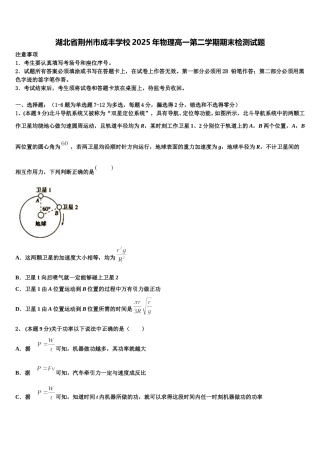 湖北省荆州市成丰学校2025年物理高一第二学期期末检测试题含解析