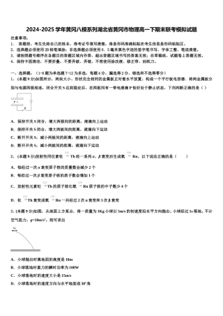2024-2025学年黄冈八模系列湖北省黄冈市物理高一下期末联考模拟试题含解析