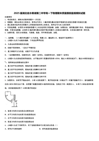 2025届湖北省水果湖第二中学高一下物理期末质量跟踪监视模拟试题含解析