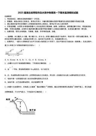 2025届湖北省枣阳市白水高中物理高一下期末监测模拟试题含解析